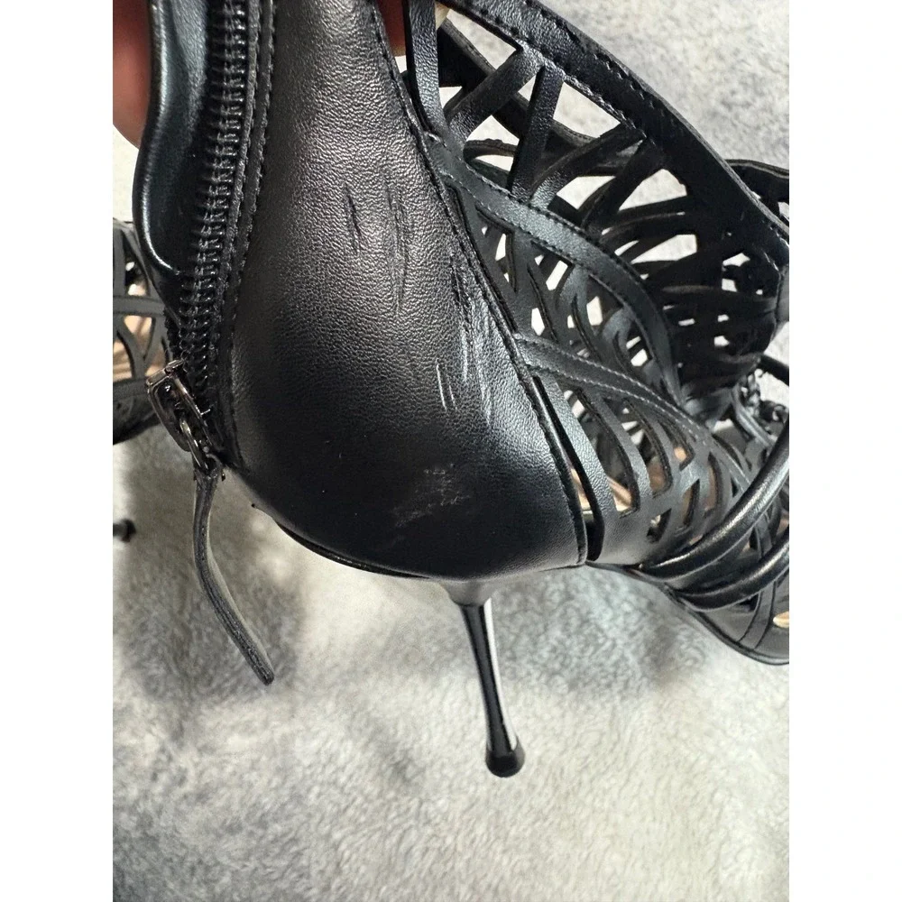 Zara Black Cage Cutout Woven Geometric Stiletto Heel Sandals 38 7.5 NEW - Picture 12 of 14